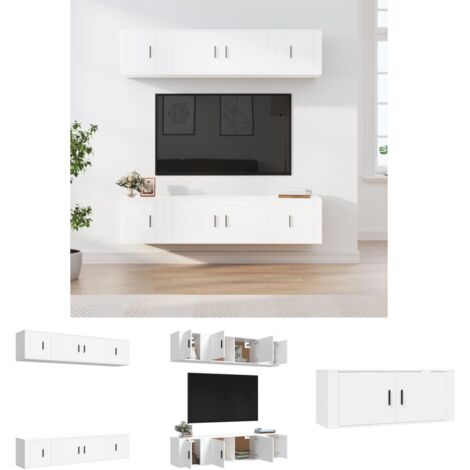 TV-Schrank Weiß - vidaXL 6-tlg. TV-Schrank-Set Weiß Holzwerkstoff - Wandmontage