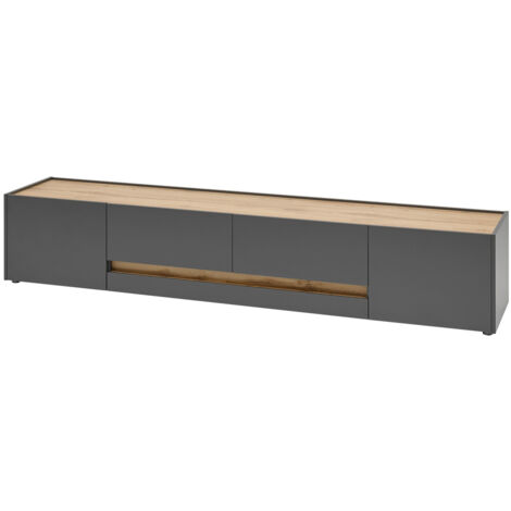 TV Schrank Wohnbereich CRISP-61 in anthrazit mit Absetzungen in Wotan Eiche Nb., B/H/T: ca. 220/40/45 cm