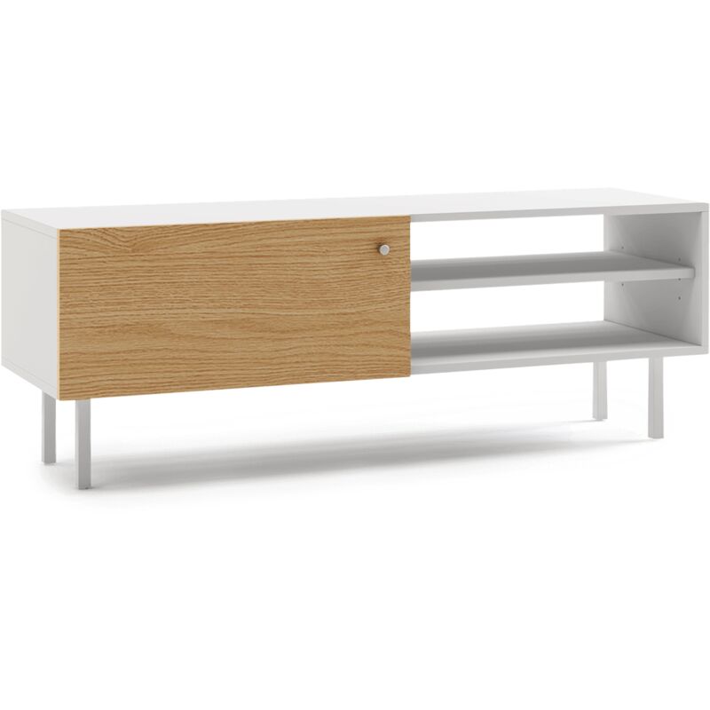 Mc Haus - TV-Schrank, Wohnzimmertisch mit Flügeltür und 2 offenen Ablageflächen, TV-Tisch, TV-Ständer, Sideboard, MDF-Holz und Metallbeine, moderner