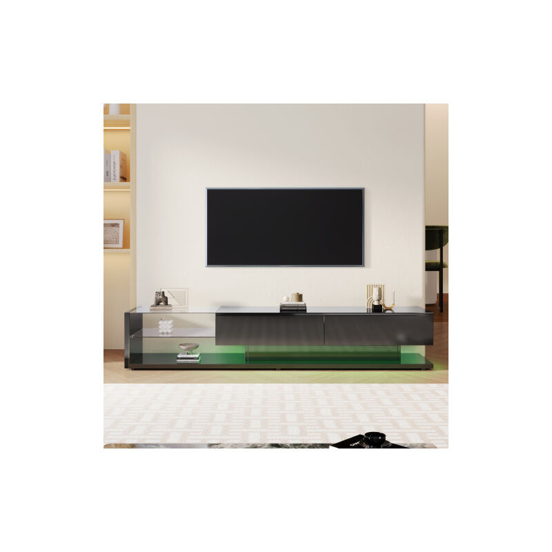 TV-Schränke, Lowboards, Hochglanz-Wohnzimmermöbel. Barriers séparateurs et éclairage LED variable. Il allie un style naturel et rustique à un design