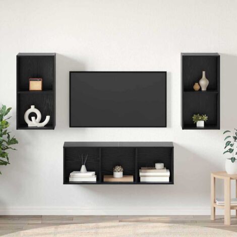 TV-Schrankset 3 pcs Schwarz Eichen-Optik Holzwerkstoff vidaXL
