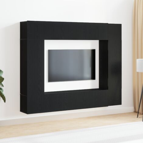 TV-Schranksystem Wandmontiert 8 pcs Schwarz Eichen-Optik vidaXL