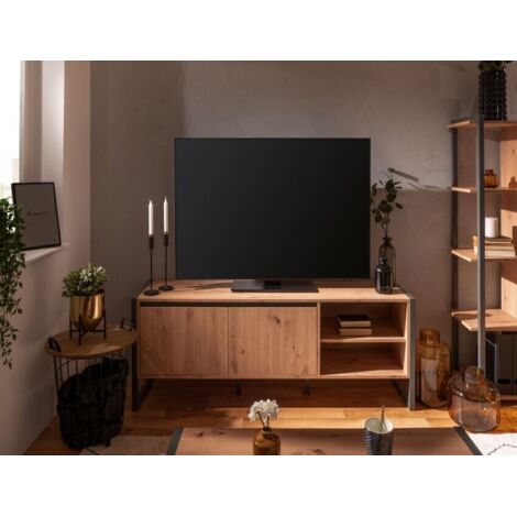 TV-Ständer 160 cm in handgefertigter Eiche und Anthrazitgrau - Lentini