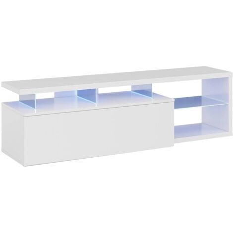 HOGAR24 TV-Ständer Pittsburgh, Sideboard für Wohnzimmerfernseher mit 1 Tür, TV-Ständer mit LED-Licht, Lounge-Buffet, cm 150x41h50, Glänzend Weiß