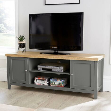 HOME SOURCE TV Stand 2 Door Cabinet Television Unit Dark Grey Oak Two Tone Shelf Cable Tidy