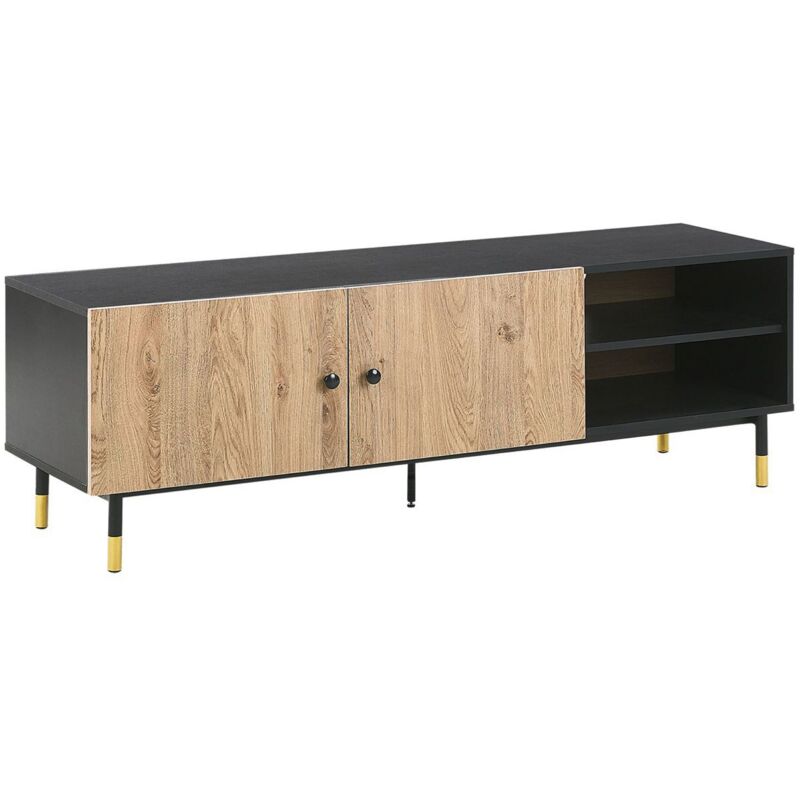 Beliani - Retro Tv Stand Cabinet Shelves Doors For 65'' Tv Black With Light Wood Abilen