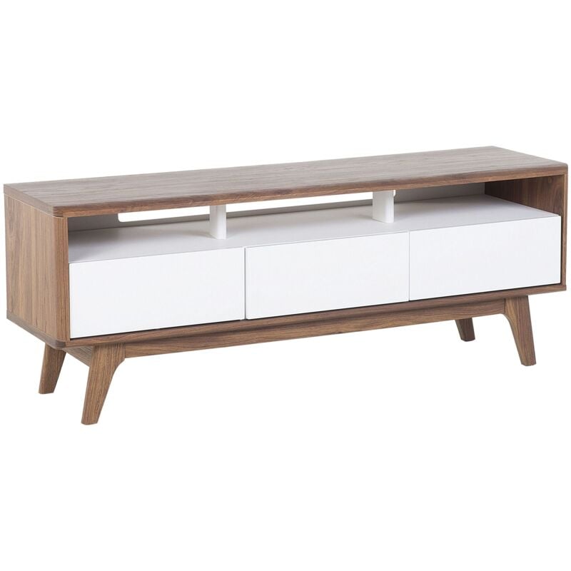 Beliani - Modern tv Stand Unit Dark Wood Frame White Drawers Storage Sideboard Syracuse