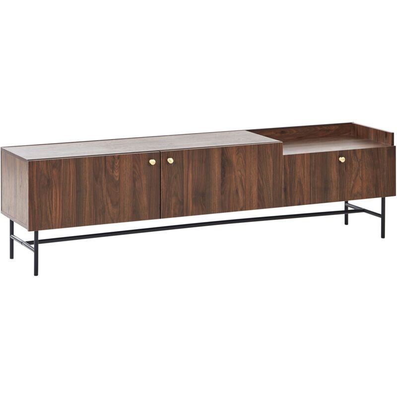 Beliani - Tv Stand Cabinet With 2 Doors And Drawer Particle Board Metal Legs Dark Wood Lismore