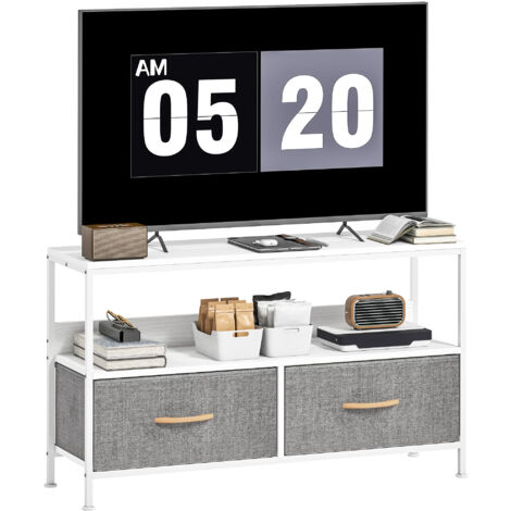 TV Stand Cabinet with 2 Foldable Drawers - White