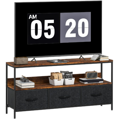 TV Stand Cabinet with 3 Foldable Drawers - Rustic Brown