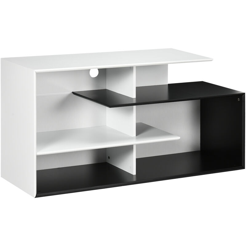 Homcom - tv Stand Cabinet with Cable Management & Storage Shelves Living Room Black - Black