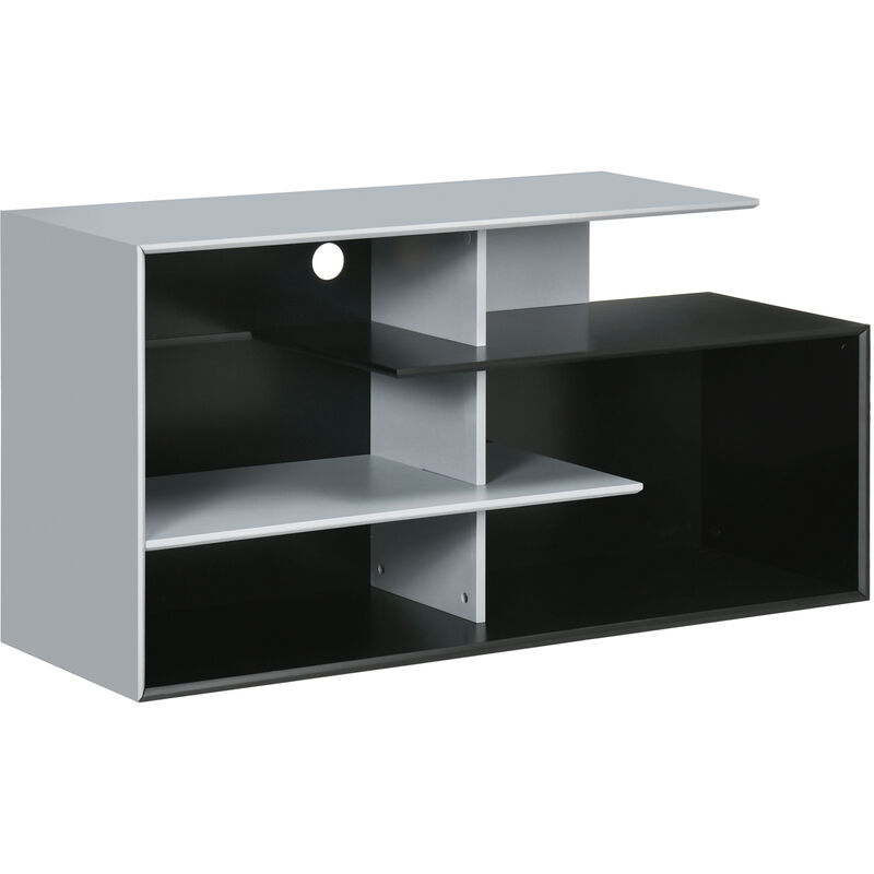 Homcom - tv Stand Cabinet with Cable Management & Storage Shelves Living Room Dark Grey - Dark Grey