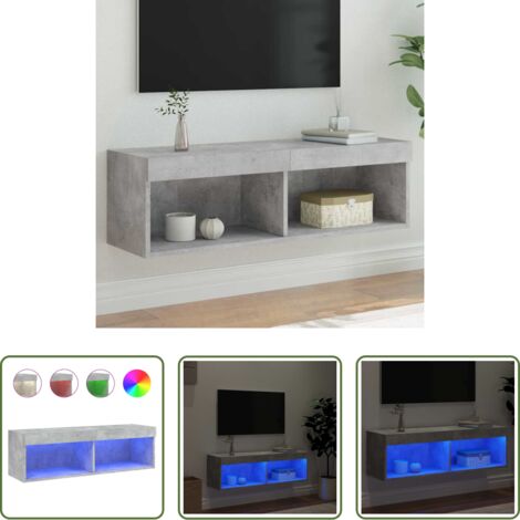 TV Stand con Luci LED -  Mobile Porta TV con Luci LED Grigio Cemento 100x30x30 cm