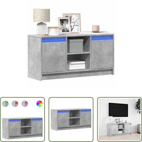 TV Stand con Luci RGB -  Mobile Porta TV con LED Grigio Cemento 100x34x50 cm Truciolato
