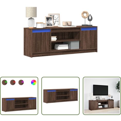 TV Stand con Luci RGB -  Mobile Porta TV con LED Rovere Marrone 139,5x34x50cm Truciolato
