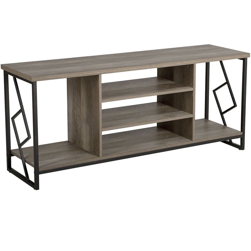 Modern Industrial tv Stand Open Shelves Dark Wood Finish Metal Frame Forres