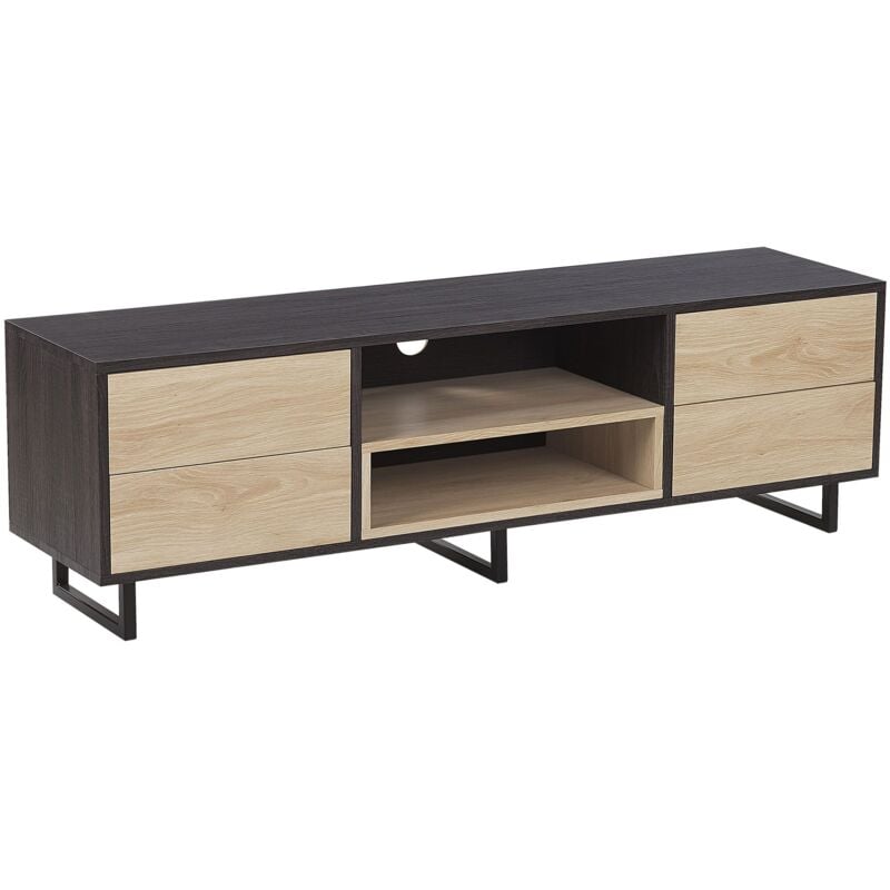 Beliani - Modern tv Stand Unit Light and Dark Wood Storage Shelf Drawer Maine
