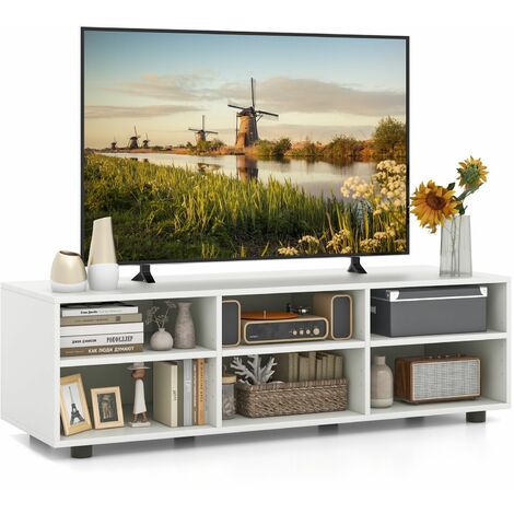 TV Stand for TVs up to 55 Inches Wooden 6 Storage Compartments TV Cabinet Table
