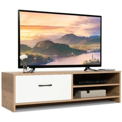 COSTWAY TV Stand for TVs up to 55 Inches Wooden TV Console Table Entertainment Center