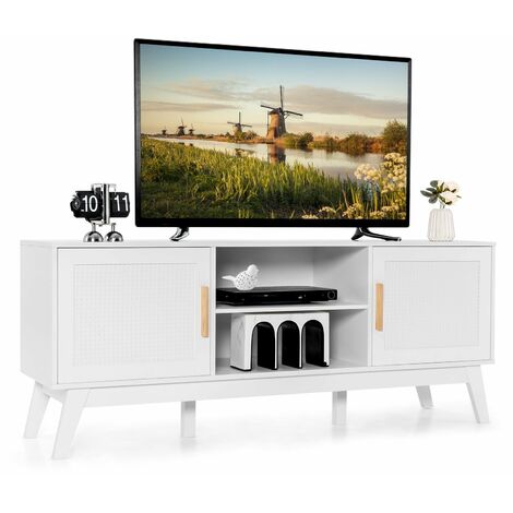 TV Stand for TVs up to 65” Media Console Table w/Adjustable Shelf 2-door Cabinet