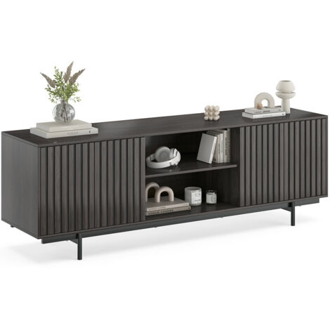TV stand for TVs up to 75", Media Entertainment Center with Doors and Open Shelf, 180cm, Walnut