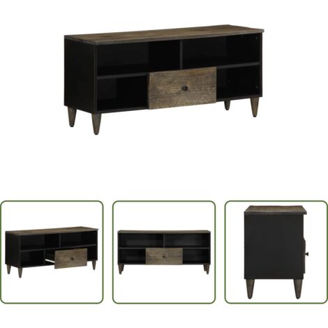 TV stand in legno -  Mobile Porta TV Nero 100x33x46 cm in Legno Massello di Mango