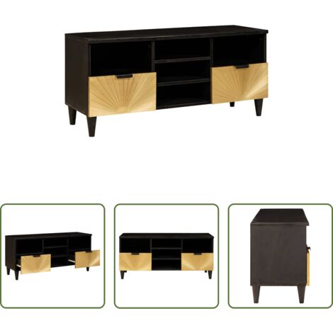 TV stand in legno -  Mobile TV Nero e Oro 100 x 33 x 46 cm Legno multistrato