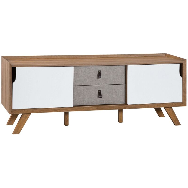 Beliani - Retro Tv Stand Unit Light Wood White Front Brown Storage Shelf Drawers Acton