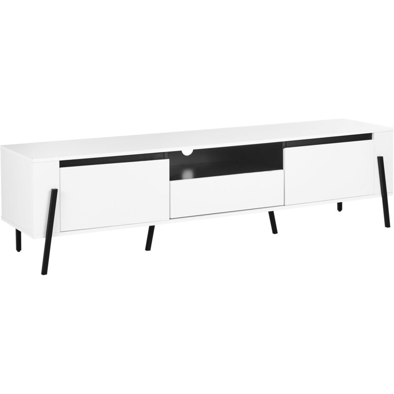 Beliani - tv Stand Metal Legs Cabinets Storage Drawer White Blackpool