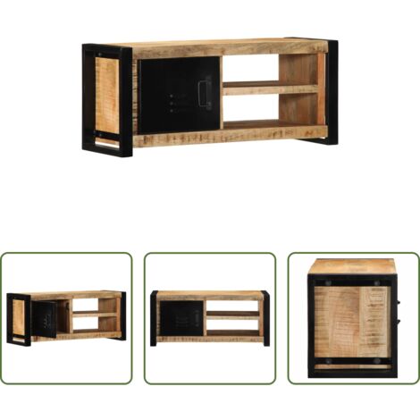 TV Stand -  Mobile Porta TV 80x30x35 cm in Legno Massello di Mango Grezzo