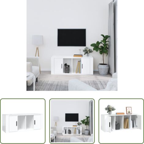 TV Stand -  Mobile Porta TV Bianco Lucido 100x35x40 cm in Legno Multistrato