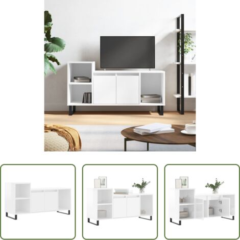 TV Stand -  Mobile Porta TV Bianco Lucido 100x35x55 cm in Legno Multistrato