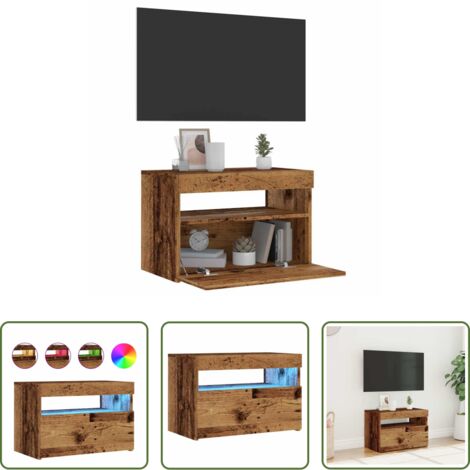 TV Stand -  Mobile Porta TV con LED Legno Antico 60x35x40 cm Multistrato