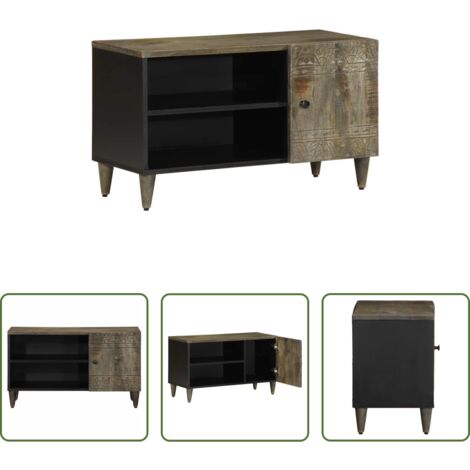 TV Stand -  Mobile Porta TV Grigio Chiaro 80x31,5x46 cm in Legno Mango