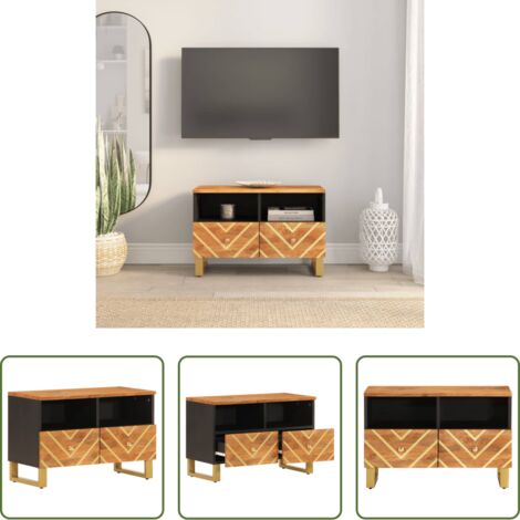 TV Stand - Mobile Porta TV Marrone e Nero 70x33,5x46 cm in Legno di Mango
