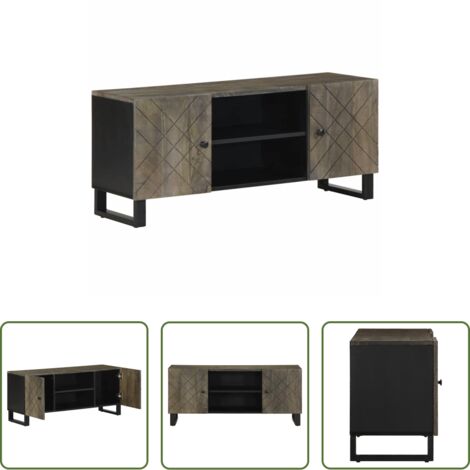 TV Stand -  Mobile Porta TV Nero 105x33x46 cm in Legno Massello di Mango