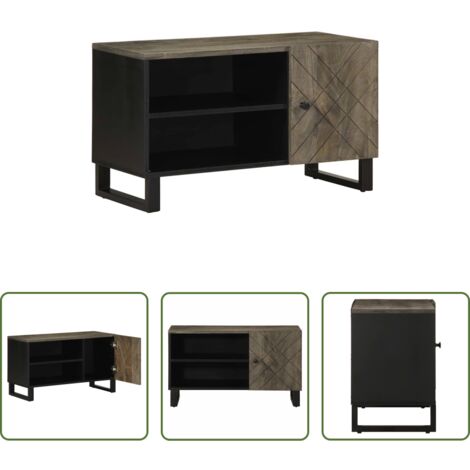 TV Stand -  Mobile Porta TV Nero 80x33x46 cm in Legno Massello di Mango