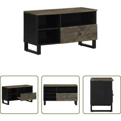 TV Stand -  Mobile Porta TV Nero 80x33x46 cm in Legno Massello di Mango