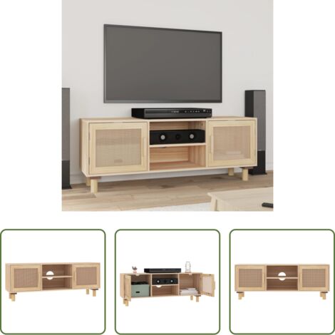 TV stand -  Mobile TV Marrone 105x30x40 cm Massello Pino e Rattan Naturale