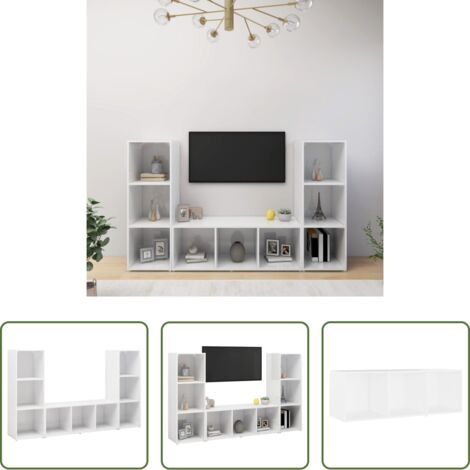 TV Stand -  Mobili TV 3 pz Bianchi 107x35x37 cm in Legno Multistrato