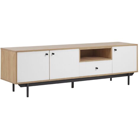 TV Stand Storage Cabinets Shelves Drawer Cable Management Light Wood White Itaca - Light Wood