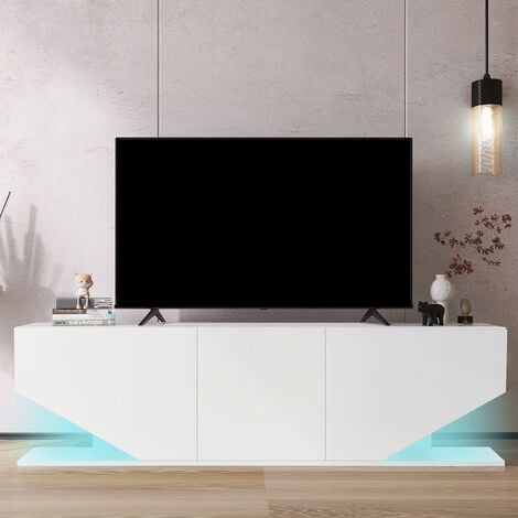 TV Stand TV Unit TV Cabinet with LED Lights High Gloss Entertainment Center 3 Storage Cabinet and 2 Open Shelves for 65 Inch TV,White