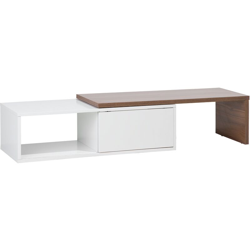 Modern tv Stand Media Unit mdf Shelves Sliding Top White and Wood Finish Yonkers