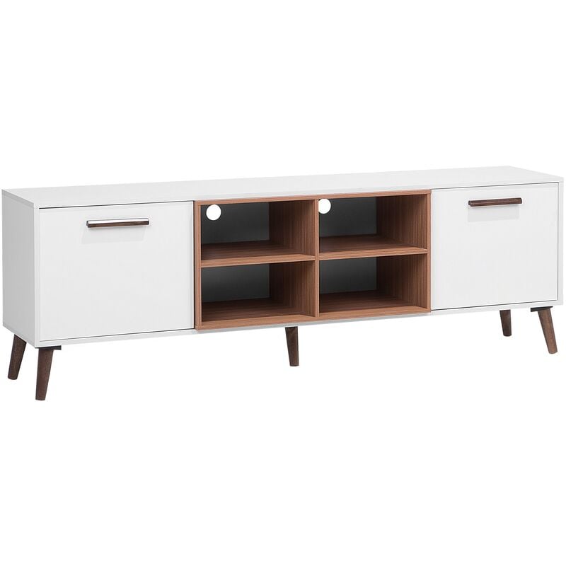 Modern tv Unit with Storage 2 Cabinets Open Shelves White and Dark Wood Alloa