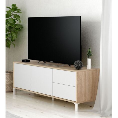 CAESAROO TV-Standschrank 130 cm Alabama mattweiß und kanadische Eiche Eiche und Weiß