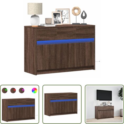 TV supporto con luci RGB -  Mobile Porta TV con LED Rovere Marrone 91x34x61 cm Truciolato