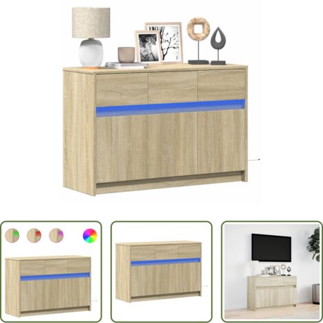 TV supporto con luci RGB -  Mobile Porta TV con LED Rovere Sonoma 91x34x61 cm in Truciolato