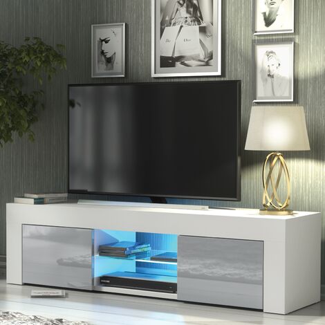 TV Unit 130cm White Modern Stand Grey Gloss Doors Creative Furniture