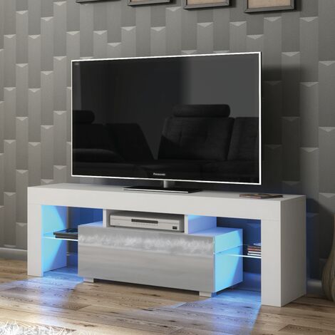 TV Unit 130cm White Modern Stand Grey Gloss Doors Creative Furniture