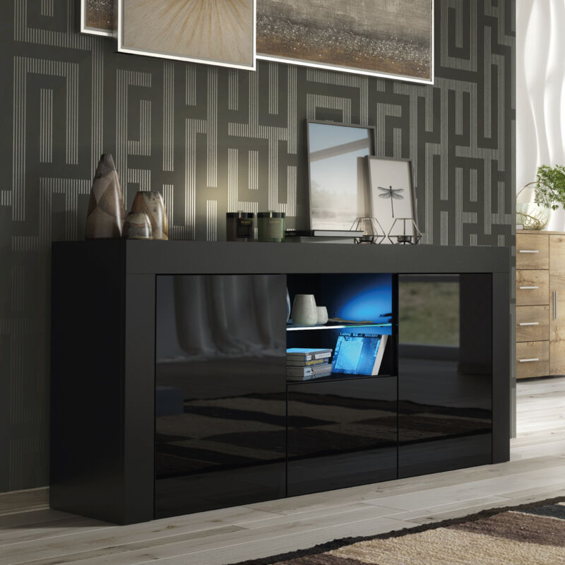 Creative Furniture - Aurora Sideboard - Black With Gloss Doors & Led - 145cm